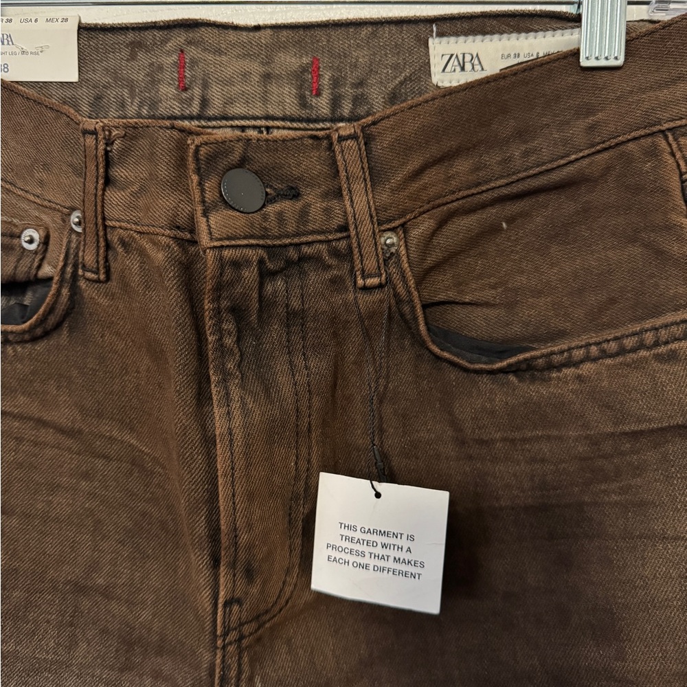 Zara Straight Cropped Distressed Brown Jeans - Picture 2 of 4